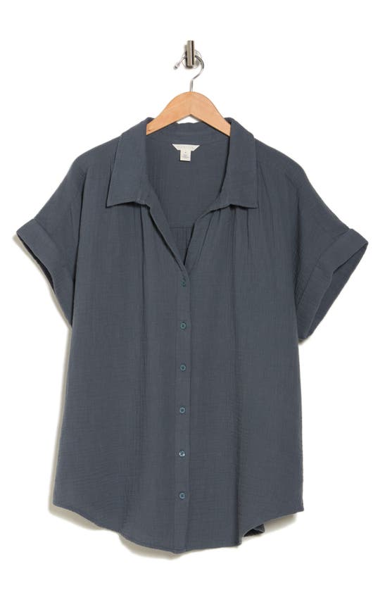 Caslon Duo Gauze Camp Shirt In Blue Slate