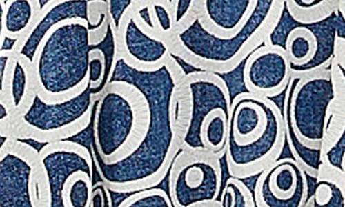 Nina Leonard Puff Print Sleeveless Trapeze Dress In Denim/white
