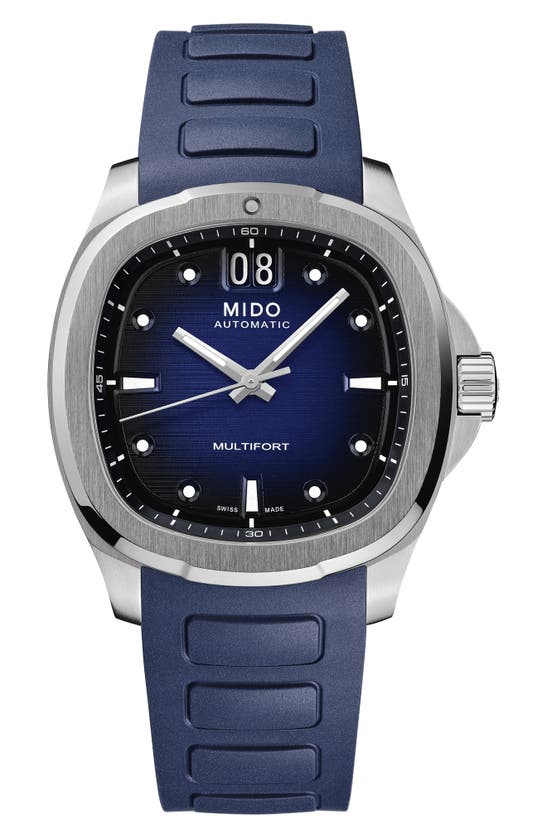 Shop Mido Multifort Square Automatic Rubber Strap Watch, 40mm In Blue