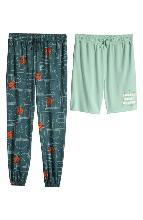 Shop Nordstrom Kids' 2-pack Pajama Pants & Shorts In Green Frozen Basketball