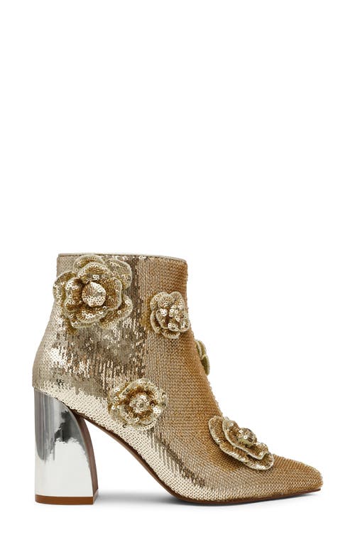 Shop Betsey Johnson Finlee Sequin Flower Pointed Toe Bootie In Pale Gold