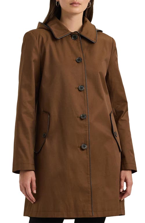 Shop Lauren Ralph Lauren Cotton Blend Coat With Removable Hood In Dark Terracotta