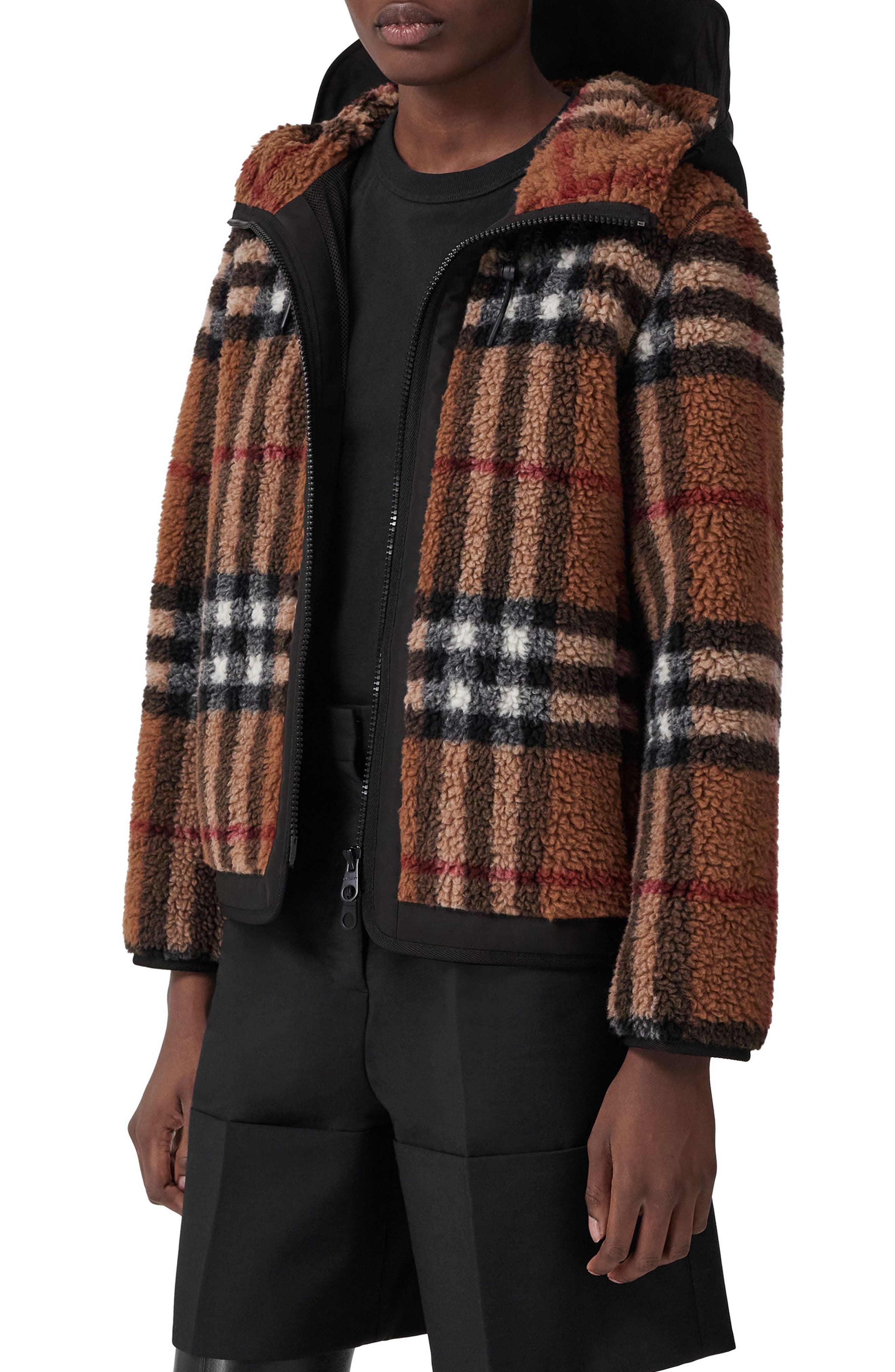 Burberry Synthetic Checked Hooded Parka Coat in Brown Womens Mens Clothing Coats 