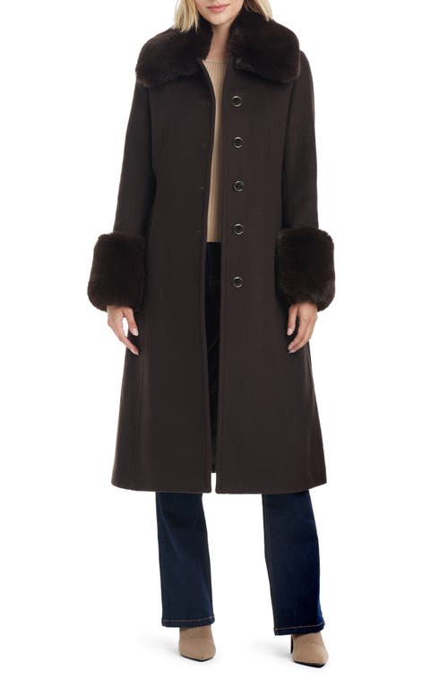 Vince Camuto Wool Blend Coat With Removable Faux Fur Collar And Cuffs In Espresso