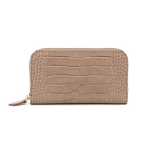 Shop Teddy Blake Zipwallet Croco In Light Beige