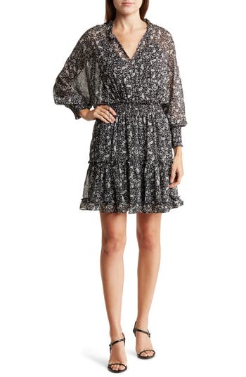 Lovestitch Paisley Smocked Tiered Dress In Black