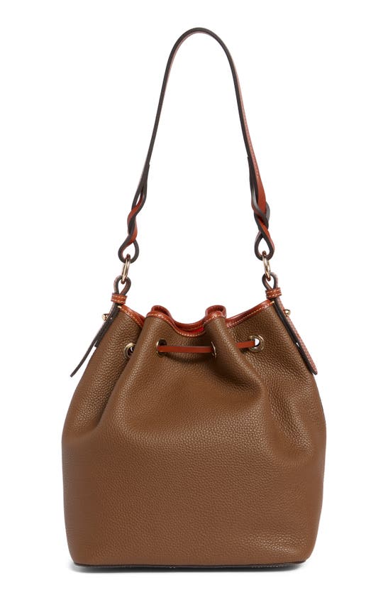 Shop Dooney & Bourke Tasha Leather Drawstring Shoulder Bag In Bark