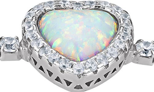 Fzn Sterling Silver Created Opal Heart Charm Bracelet In White