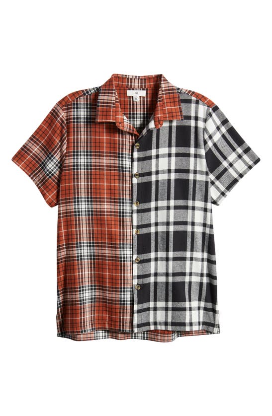 Shop Bp. Splice Plaid Short Sleeve Button-up Shirt In Rust- Black Splice Plaid