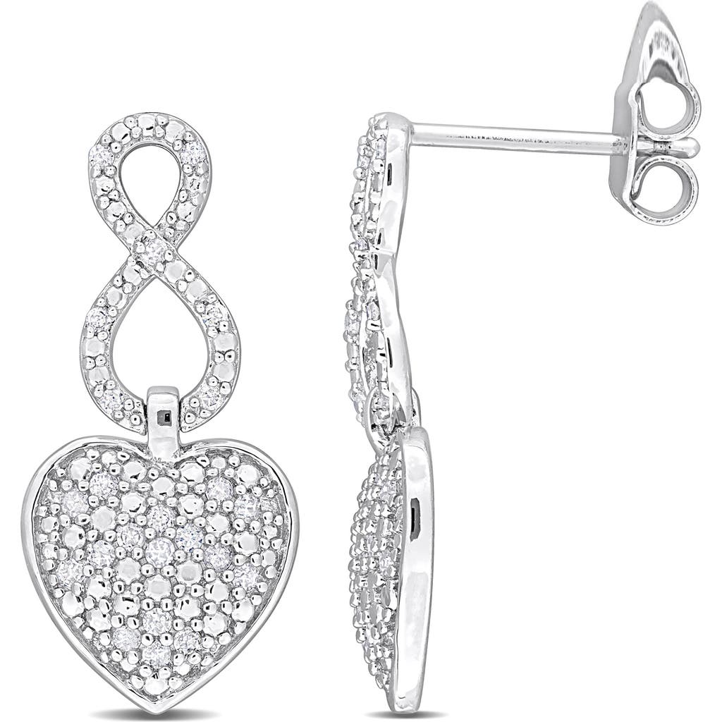 Delmar Sterling Silver Pavé Diamond Infinity Heart Drop Earrings In White