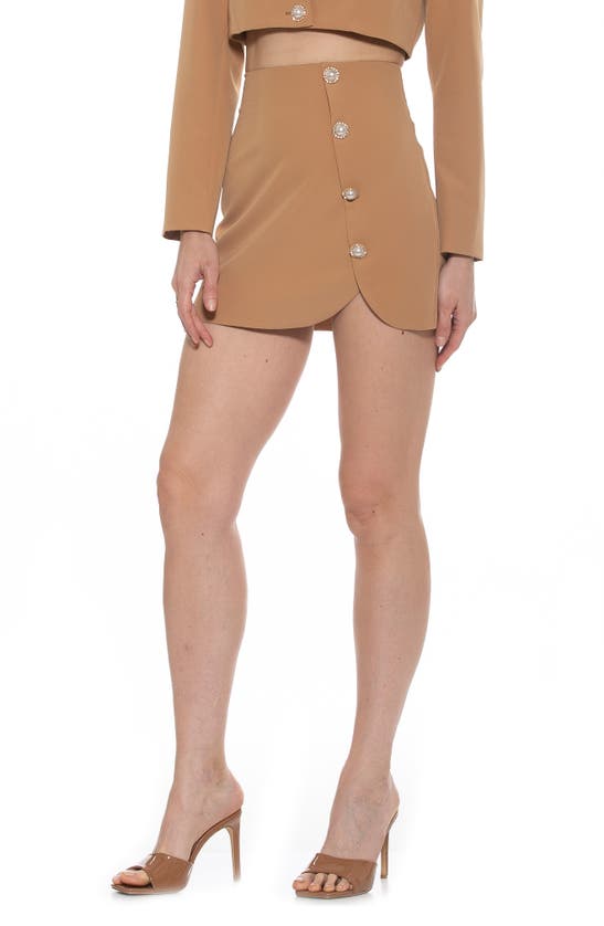 Alexia Admor Bonne Asymmetric Pearly Button Miniskirt In Nude