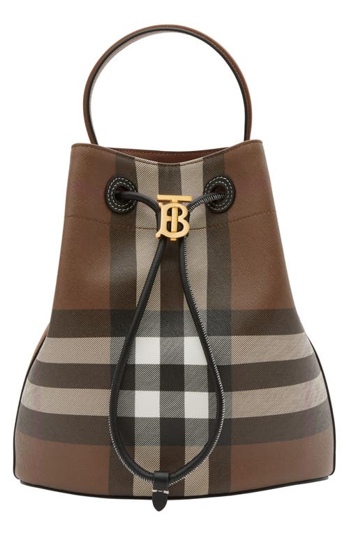 burberry Small Exaggerated Check Coated Canvas Bucket Bag in Dark Birch Brown