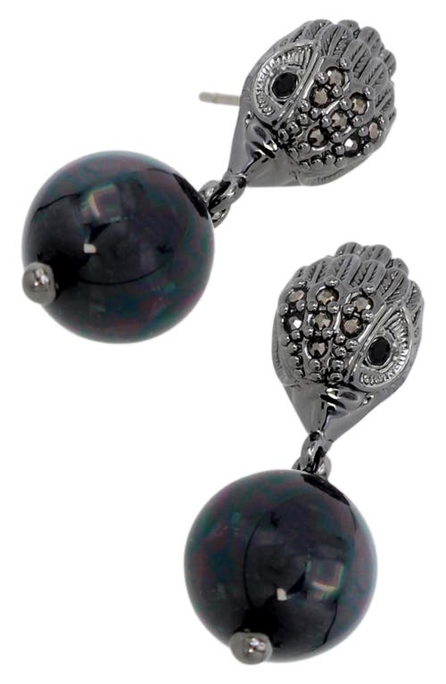 Shop Kurt Geiger London Eagle Drop Earrings In Black Pearl