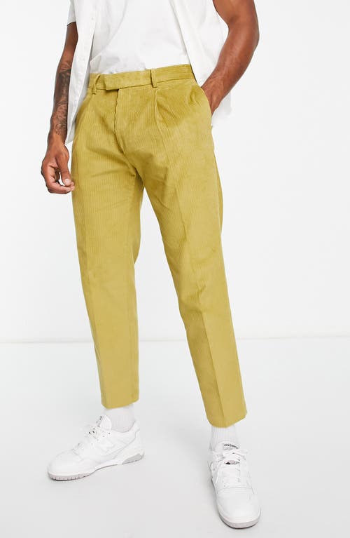 Topman Tapered Corduroy Cargo Trousers in Mid Green