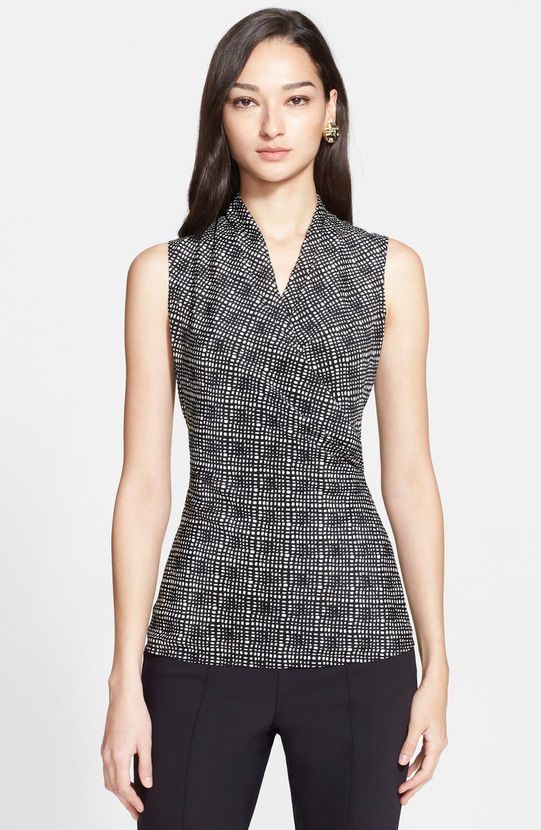 St. John Collection Graphic Plaid Print Stretch Silk Shell | Nordstrom