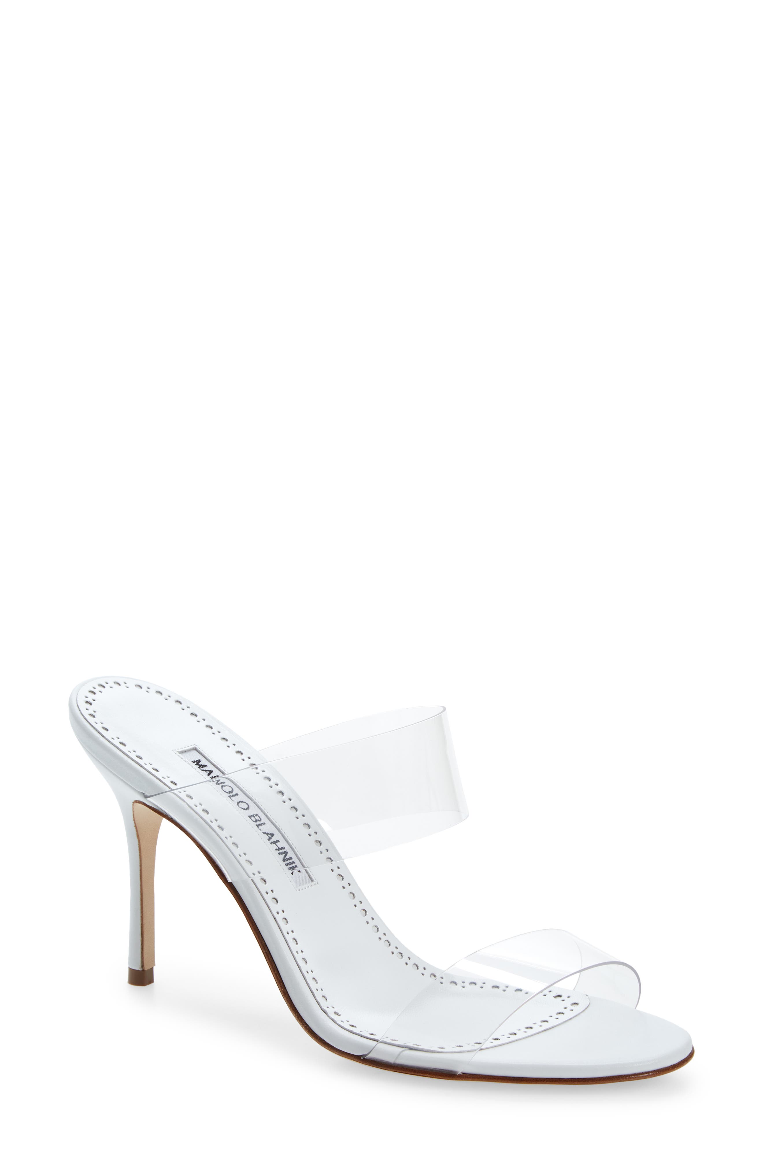 Manolo Blahnik Scolto Clear Double Strap Sandal in White at Nordstrom, Size 7Us