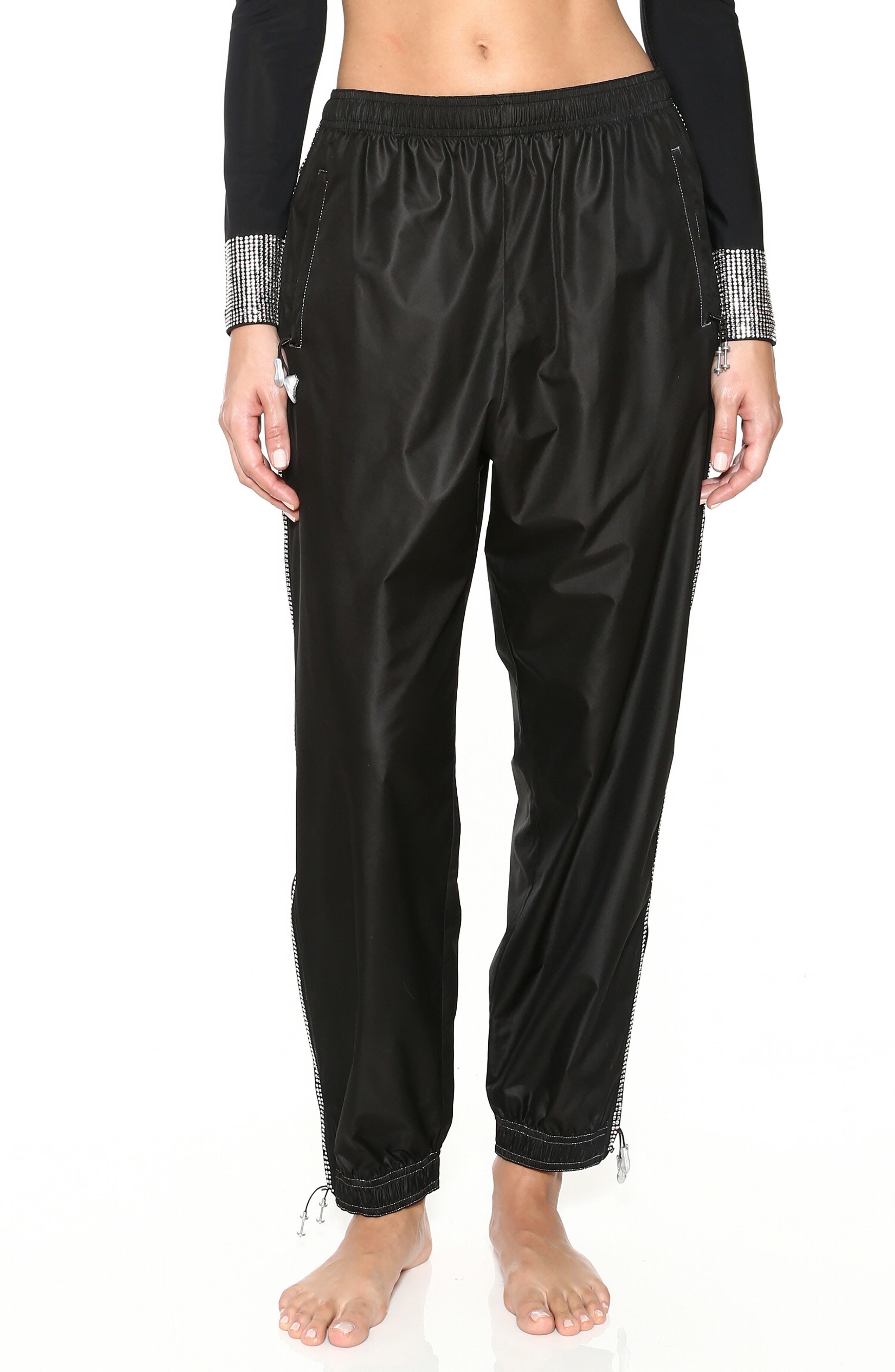 Adam Selman Embellished Track Pants, Black