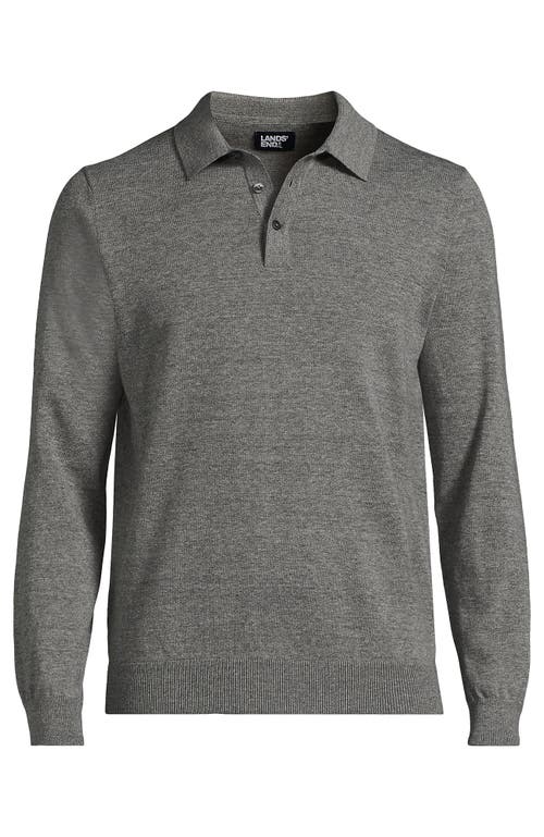 Shop Lands' End Long Sleeve Cotton Sweater Polo In Warm Graphite Heather