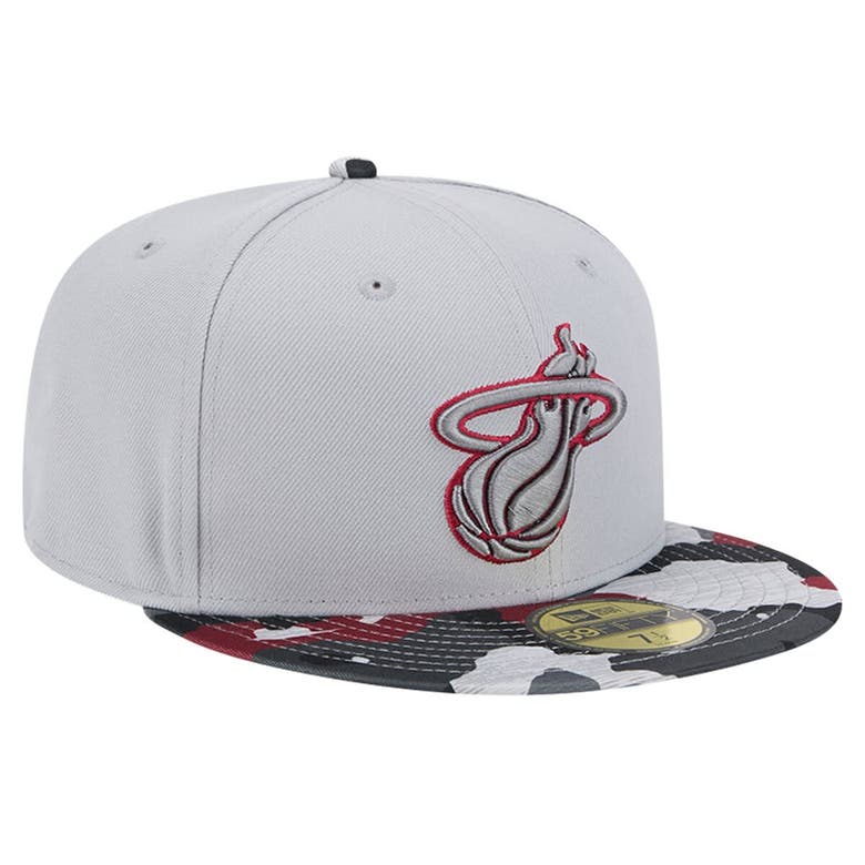 Shop New Era Gray Miami Heat Active Color Camo Visor 59fifty Fitted Hat