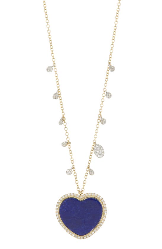 Meira T Diamond Drops & Lapis Lazuli Heart Pendant Necklace In Yellow Gold