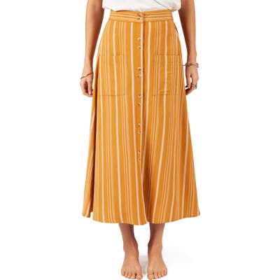 Rip Curl Sunchasers Stripe Midi Skirt, Yellow