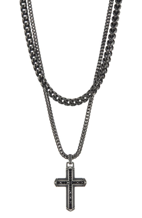 American Exchange Cross Pendant Necklace & Chain Necklace Set In Gray