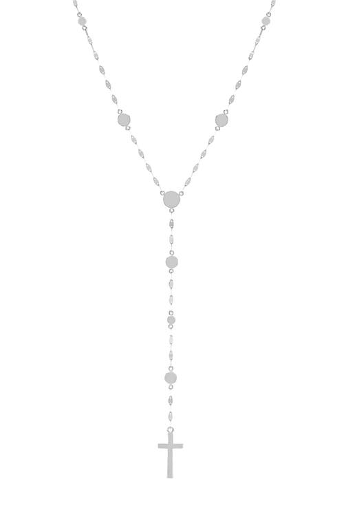 Cross Disc Lariat Necklace in White Gold
