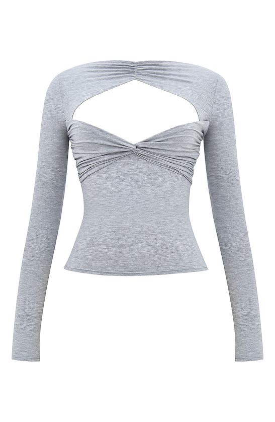 Shop Mistress Rocks Twist Front Long Sleeve Cutout T-shirt In Grey Marl