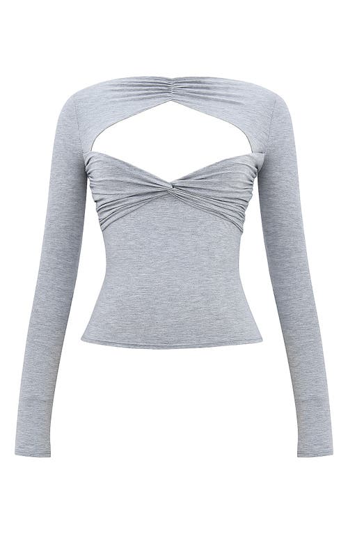 Mistress Rocks Twist Front Long Sleeve Cutout T-Shirt Grey Marl at Nordstrom,