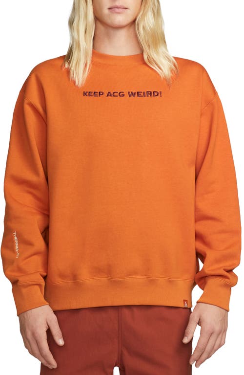 Nike Acg Therma-fit Crewneck Fleece Sweatshirt In Campfire Orange/summit White