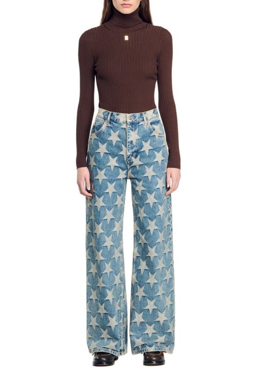 Shop Sandro Starry Jacquard Jeans In Blue Jean