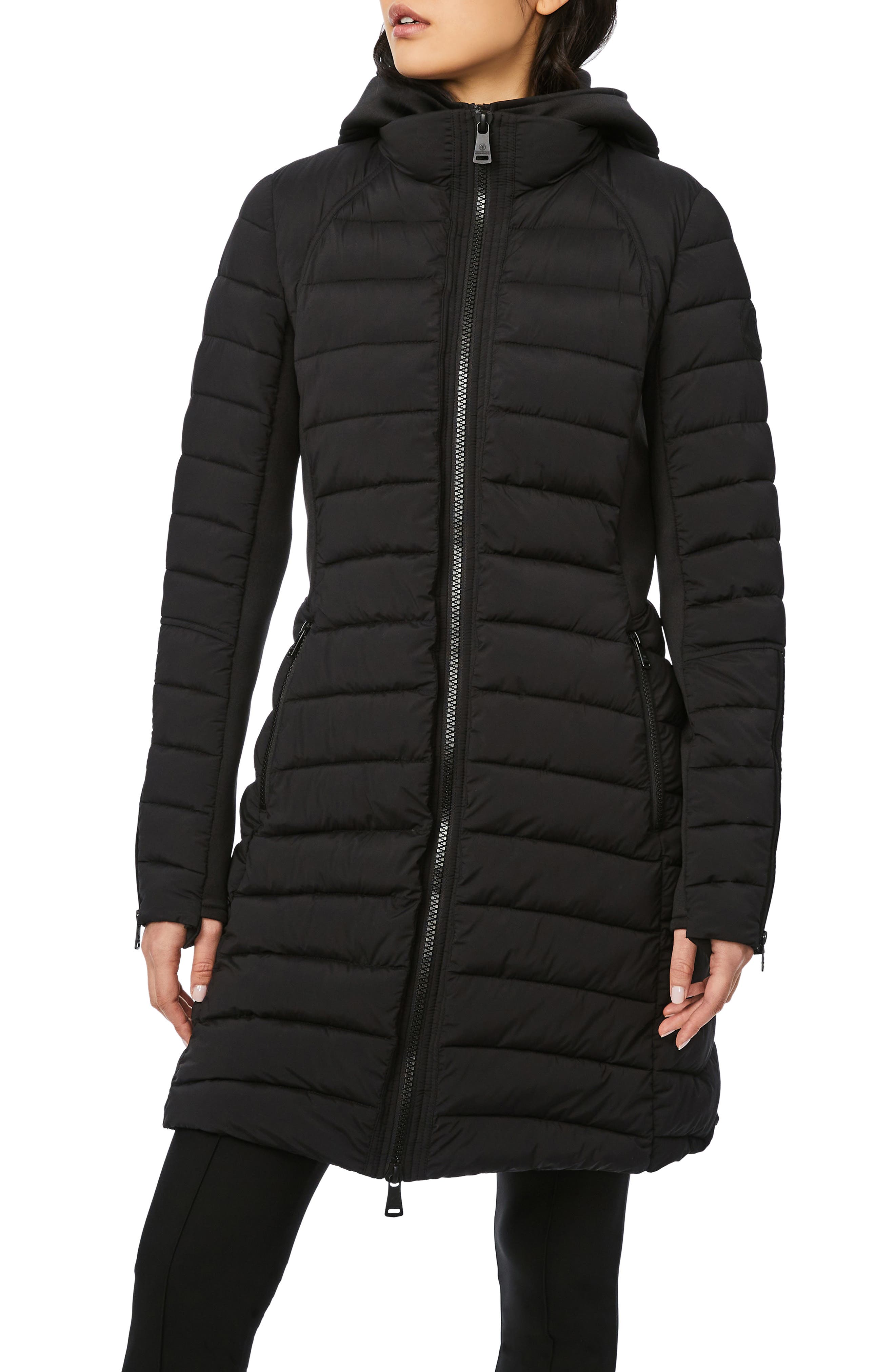 black longline puffer coat womens