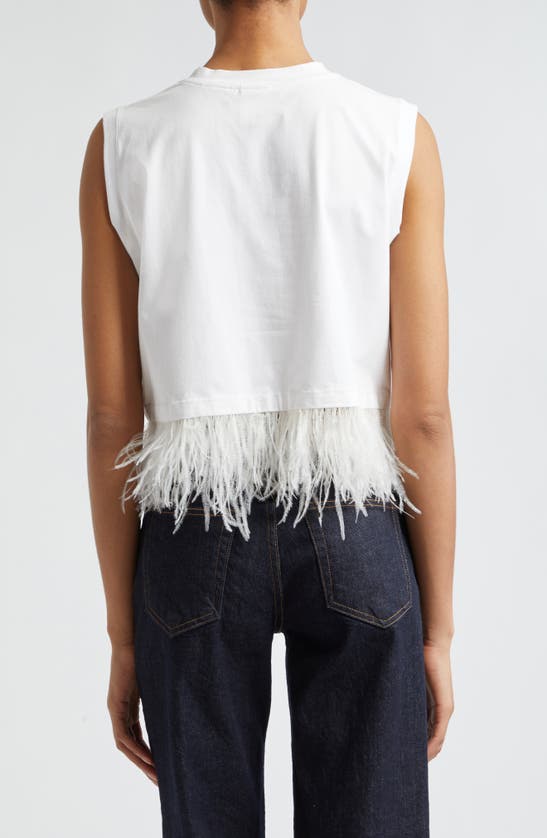 Shop Cinq À Sept Feather Trim Crop Top In White