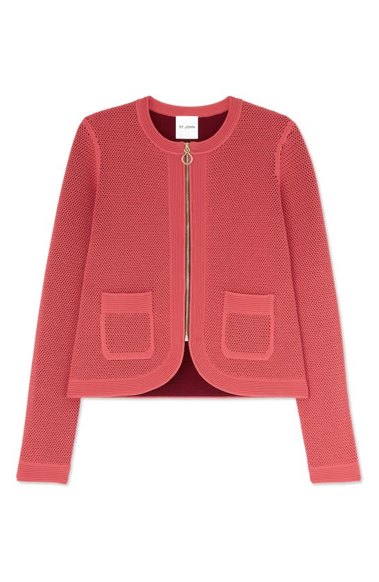 Shop St John Two-tone Zip Double Face Sweater Jacket In Rose/ Dark Claret Multi