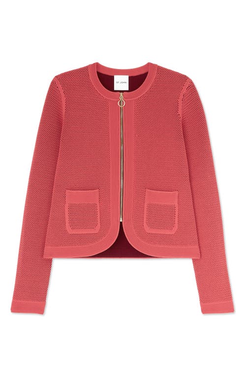St John Bi-tonal Stretch Mesh Knit Zip-front Jacket In Rose/dark Claret Multi