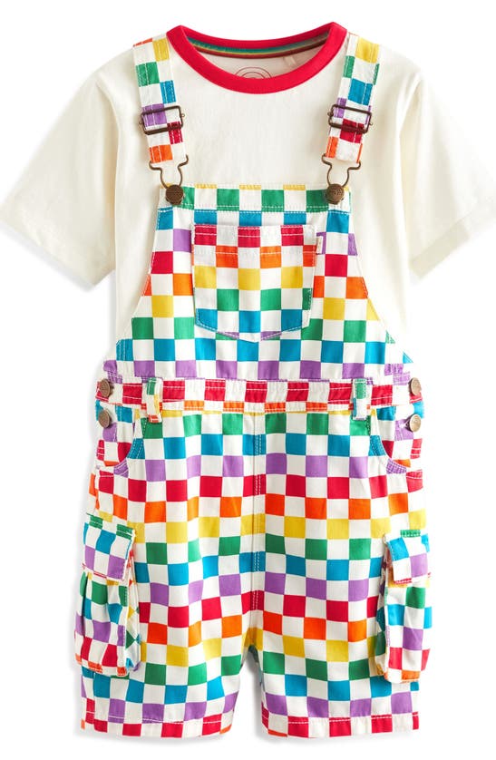 Shop Little Bird Kids' Checkerboard Short Overalls & T-shirt Set In White Rainbow