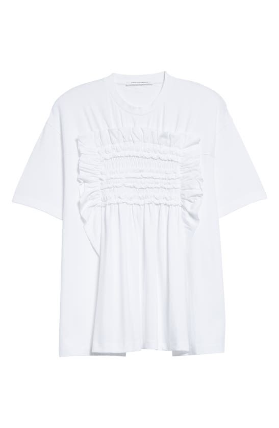 Cecilie Bahnsen Goldie Smocked Ruffle Stretch Cotton T-shirt In White