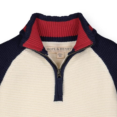 Shop Hope & Henry Baby Boys' Half Zip Pullover Sweater With Elbow Patches, Infant In Ivory, Navy, Red Colorblock