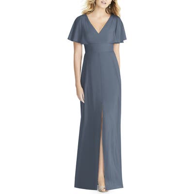 Social Bridesmaids Split Sleeve Chiffon Gown, Grey