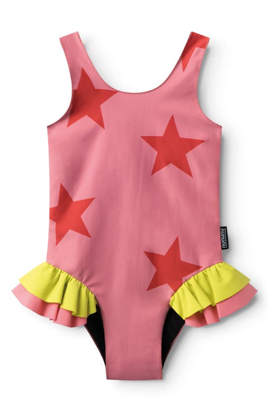 Nununu Kids' All Star Ruffle One-piece Swimsuit In Strawberry Pink