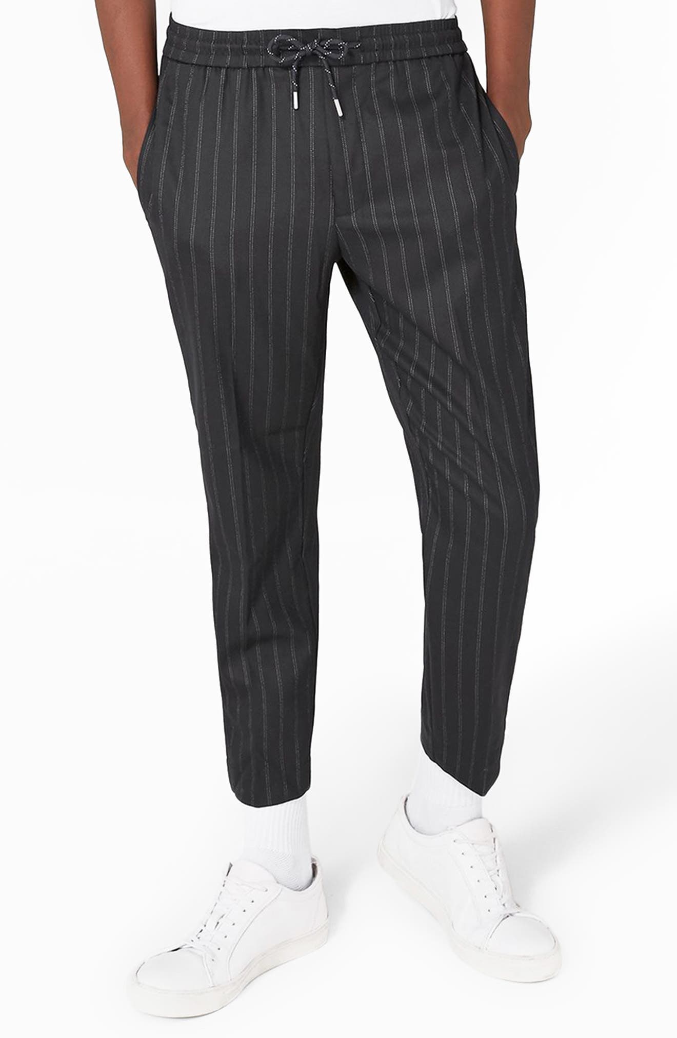 mens pinstripe smart joggers