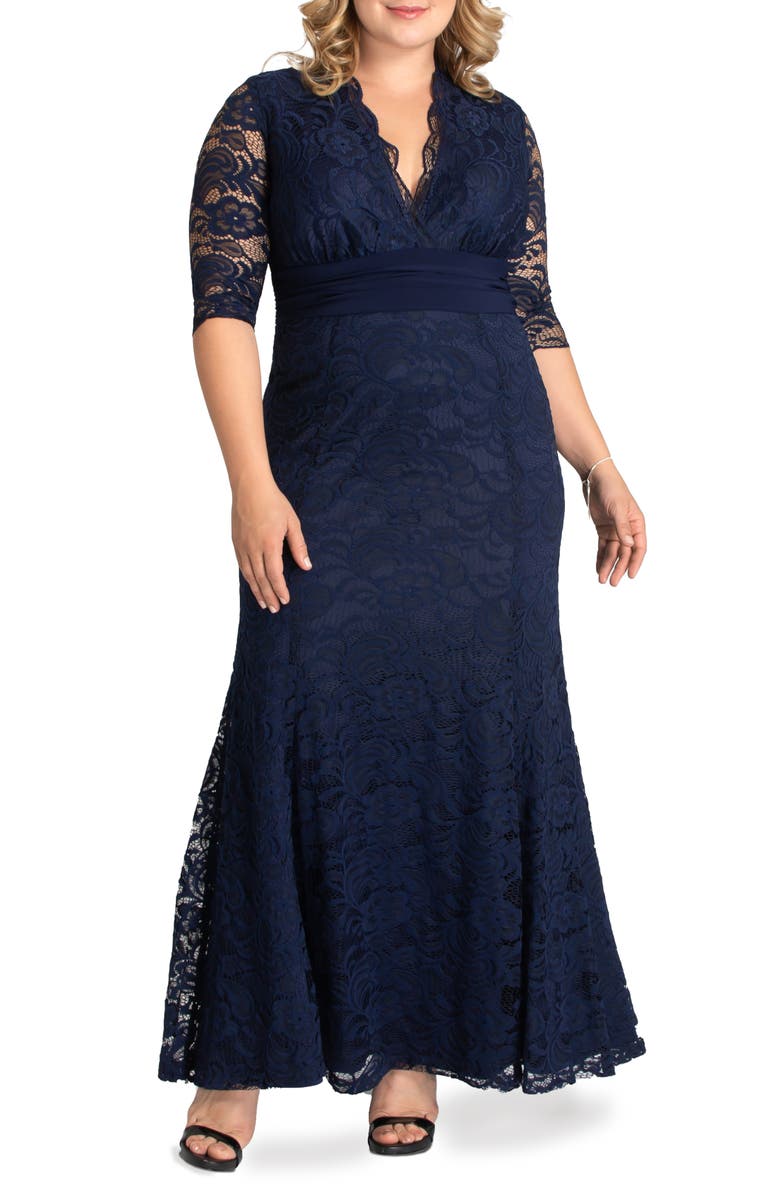 KIYONNA Screen Siren Lace Gown, Main, color, NOCTURNAL NAVY
