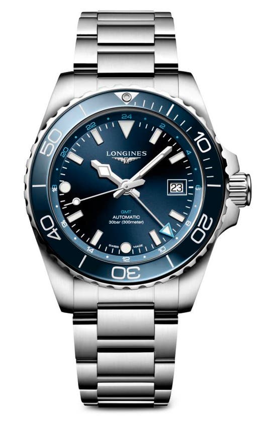 Shop Longines Hydroconquest Automatic Bracelet Watch, 41mm In Silver/ Blue