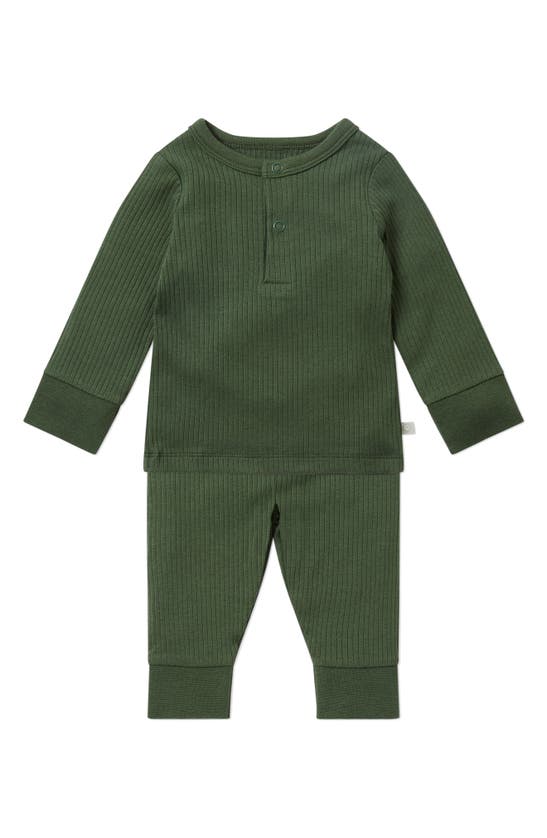 Mori Rib Fitted Two-piece Pajamas In Ribbed Pine