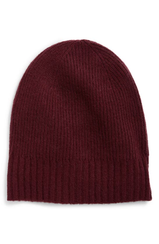 Nordstrom Recycled Cashmere Blend Beanie In Burgundy Banner