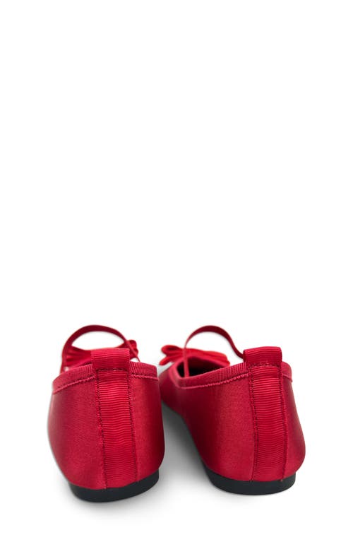 Shop Yosi Samra Kids' Miss Emory Satin Mary Jane Flat In Red Satin/velvet Bow