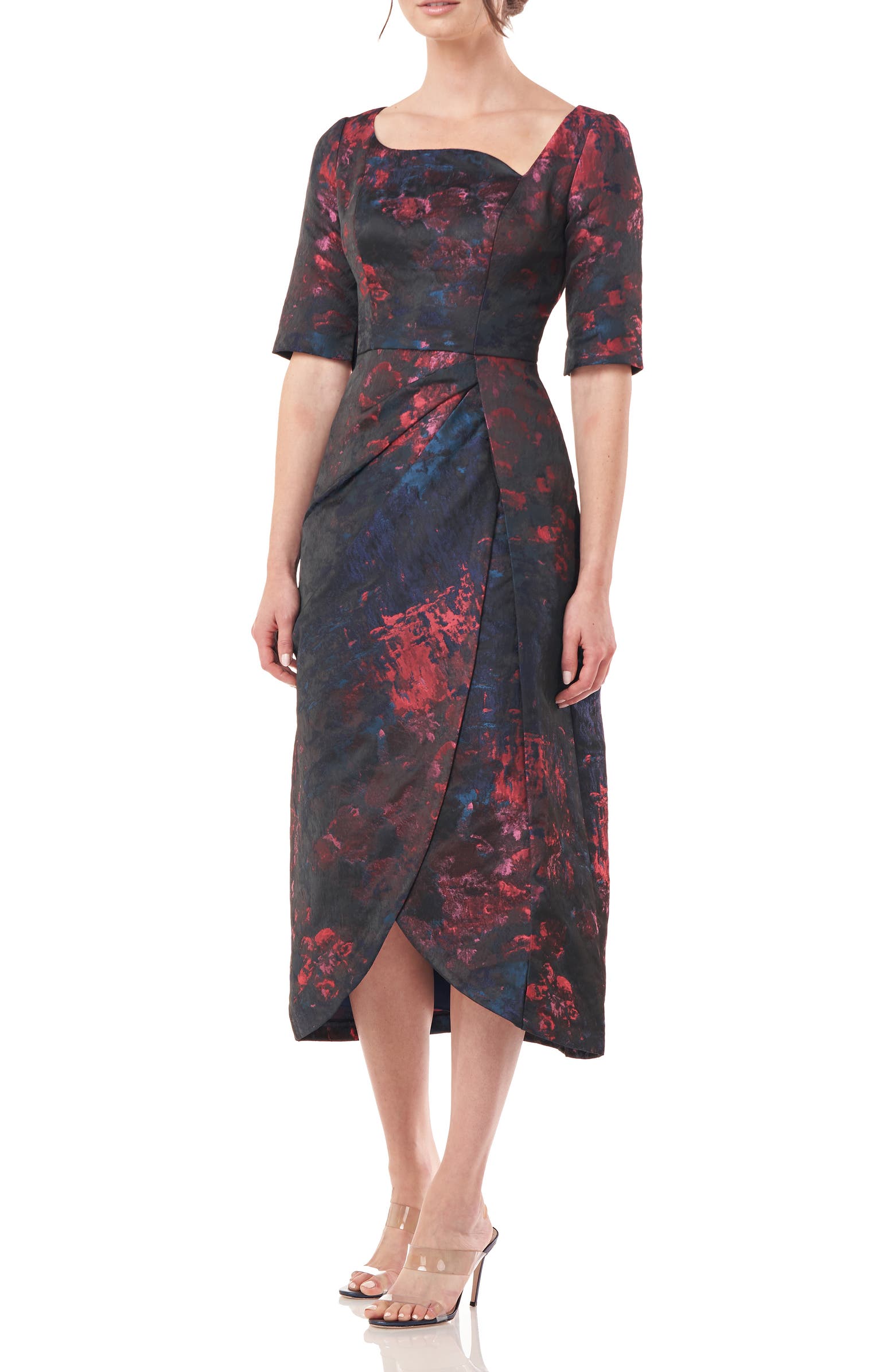 Kay Unger Tallulah Floral Asymmetric Midi Dress | Nordstrom