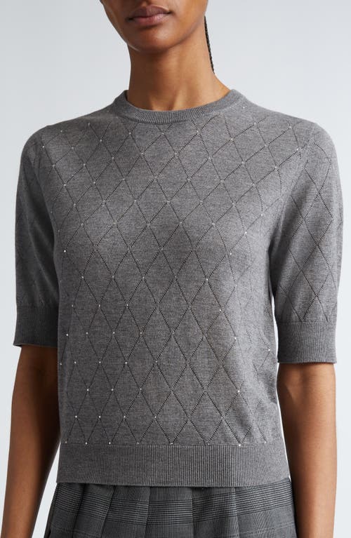 Shop Max Mara Studio Patrik Diamond Pointelle Short Sleeve Sweater In Medium Grey