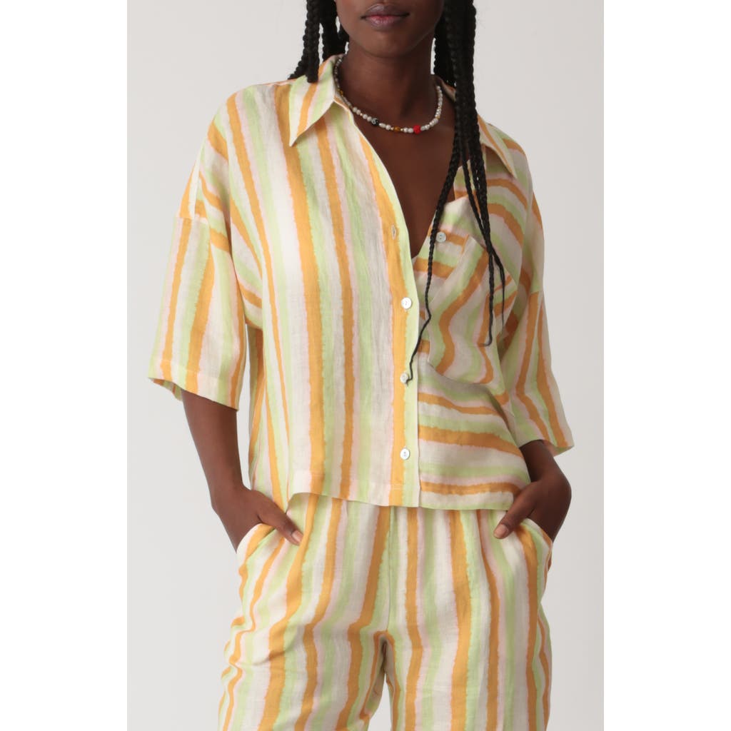 Electric & Rose Kyle Linen Shirt In Tangerine/lime