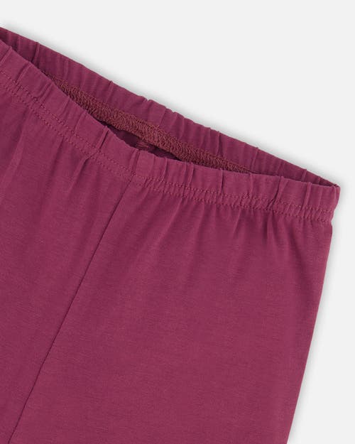 Shop Deux Par Deux Little Girl's Stretch Leggings With Print Burgundy In Amaranth